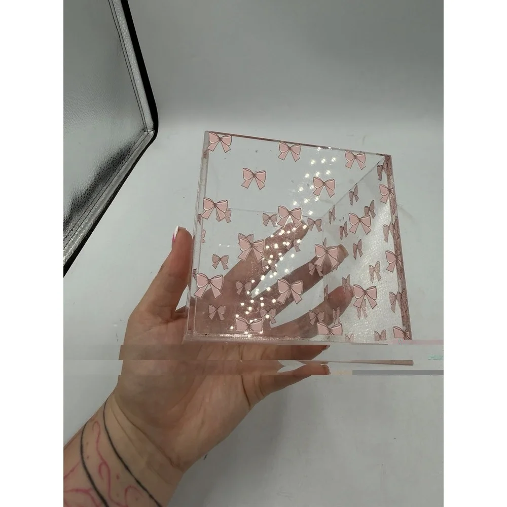 Aslsiy Cute Coquette Pink Bow Pen Holder White 1 Compartment Acrylic